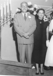 Ted and Maggie at Ann's wedding, April 1954
