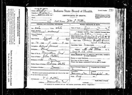 William L. Patten death certification, 1903